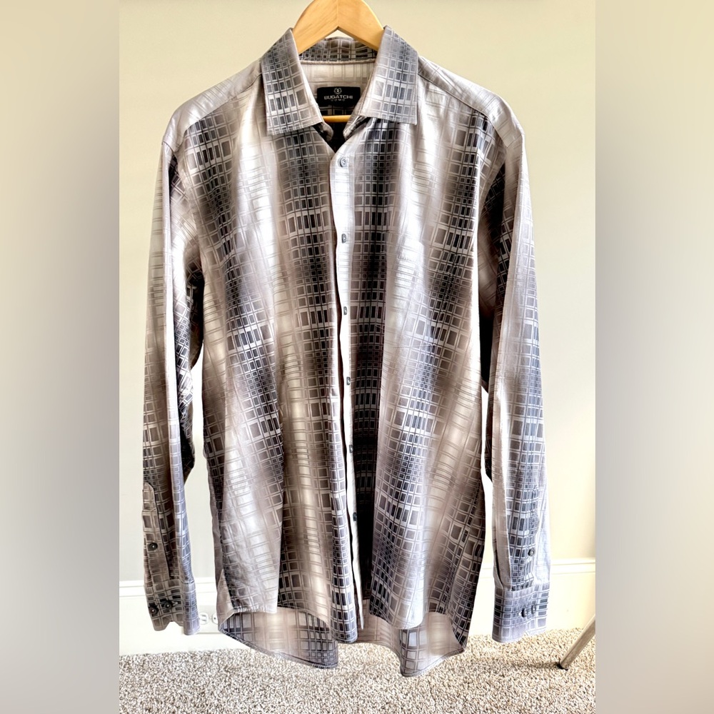 Bugatchi Uomo Gray Geometric Shirt